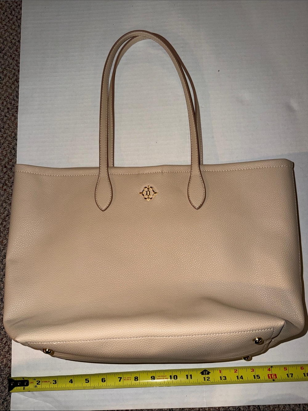 Nanette Lepore Taupe Pebbled Tote with Gold Logo Accent